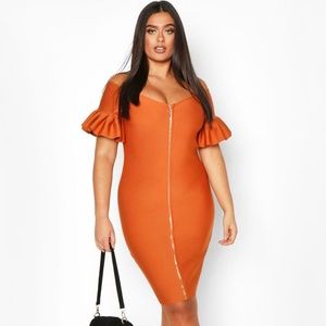 Boohoo Off The Shoulder Zip Midi Dress